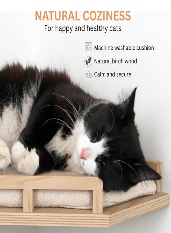 INICIO Cat Wall Shelves - Modern and Durable 3 Step Cat Furniture for Wall - Stylish Birch Floating Shelf for Cats up to 15lbs - Wooden Corner Shelves with Cushioned Perch - Natural Wood - Image 4